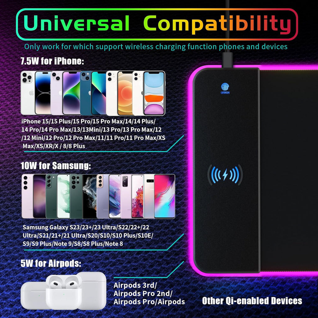 Wireless charging illuminated mouse pad